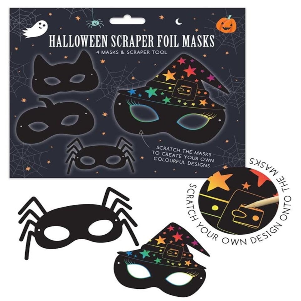 image 1 of Pack of 4 Scratch Your Own Halloween Design Scraper Foil Art Masks