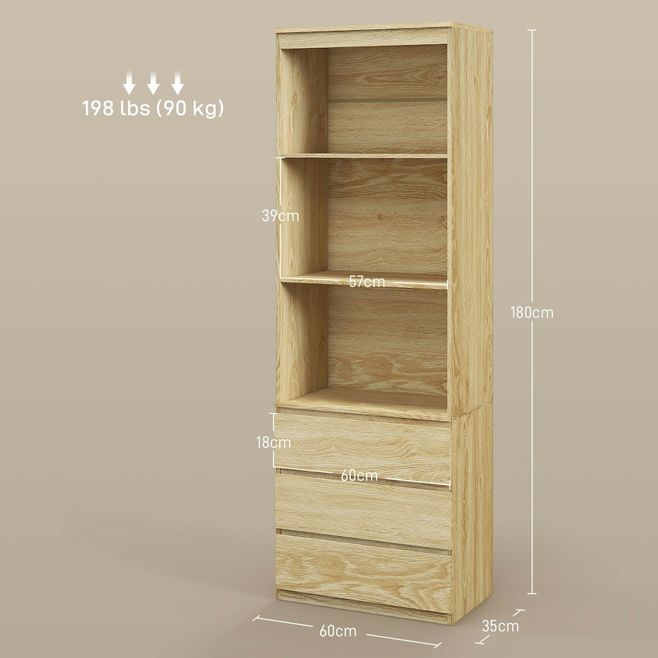 image 1 of HOMCOM 180cm Tall Bookshelf Free Standing Storage Shelf Unit Oak