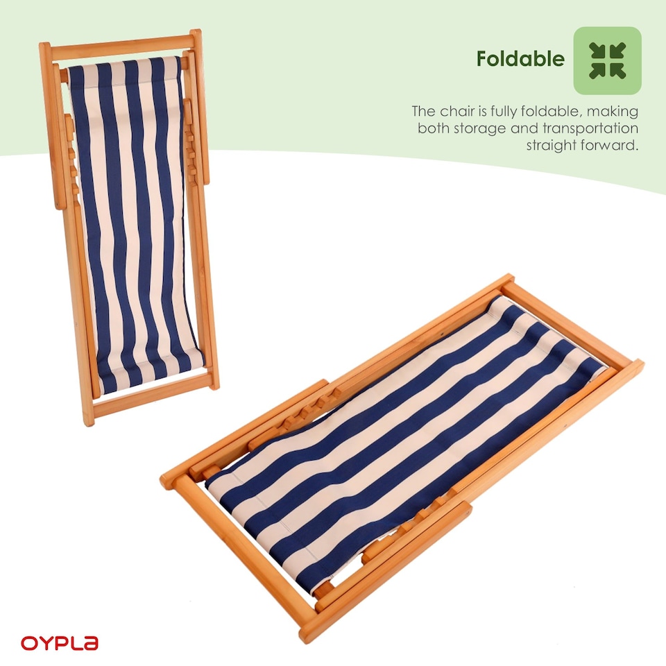 image 1 of Traditional Folding Hardwood Garden Beach Deck Chairs Deckchairs | Blue