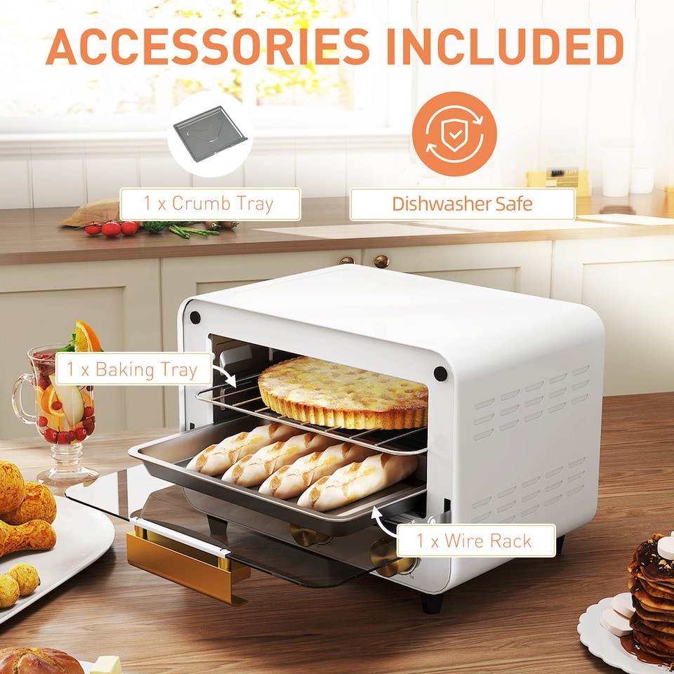 image 1 of HOMCOM Small Toaster Oven, 12L Mini Countertop Oven with Glass Door, White | White