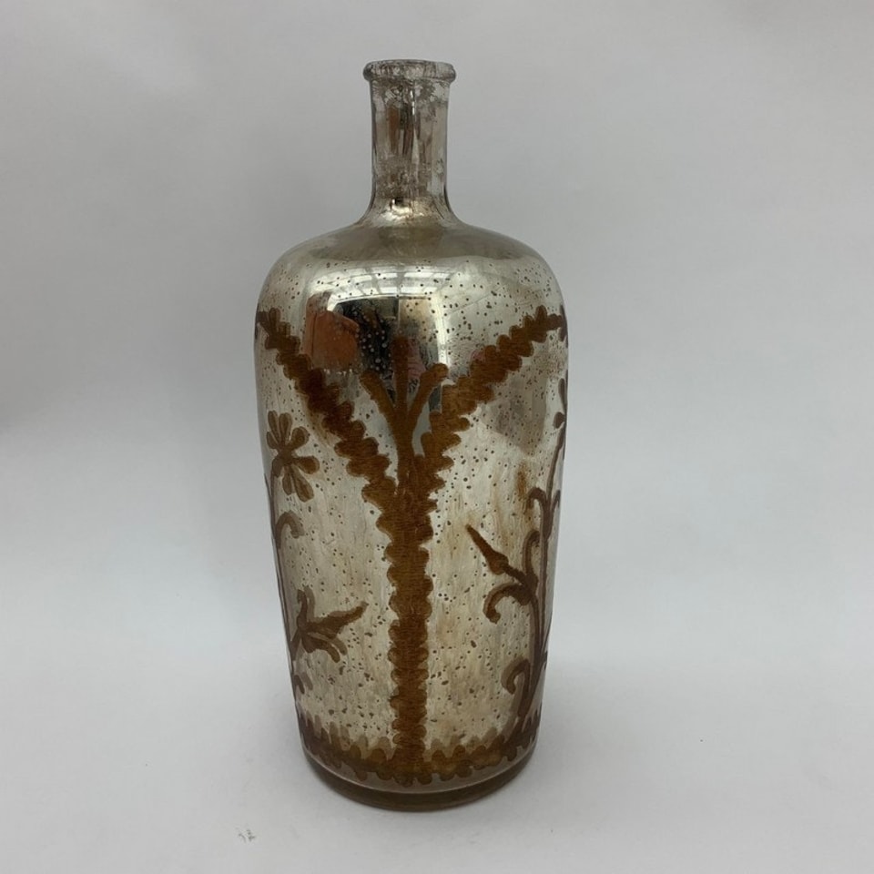 15 Inch Decorative Vase - Tinted Glass - L16 x W16 x H38 cm - Antique Silver Silver