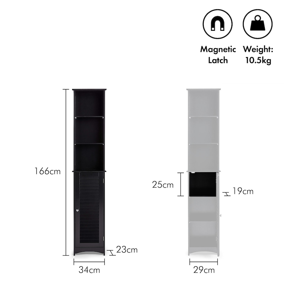 image 1 of VonHaus Shrewsbury Black Tall Bathroom Cabinet Freestanding