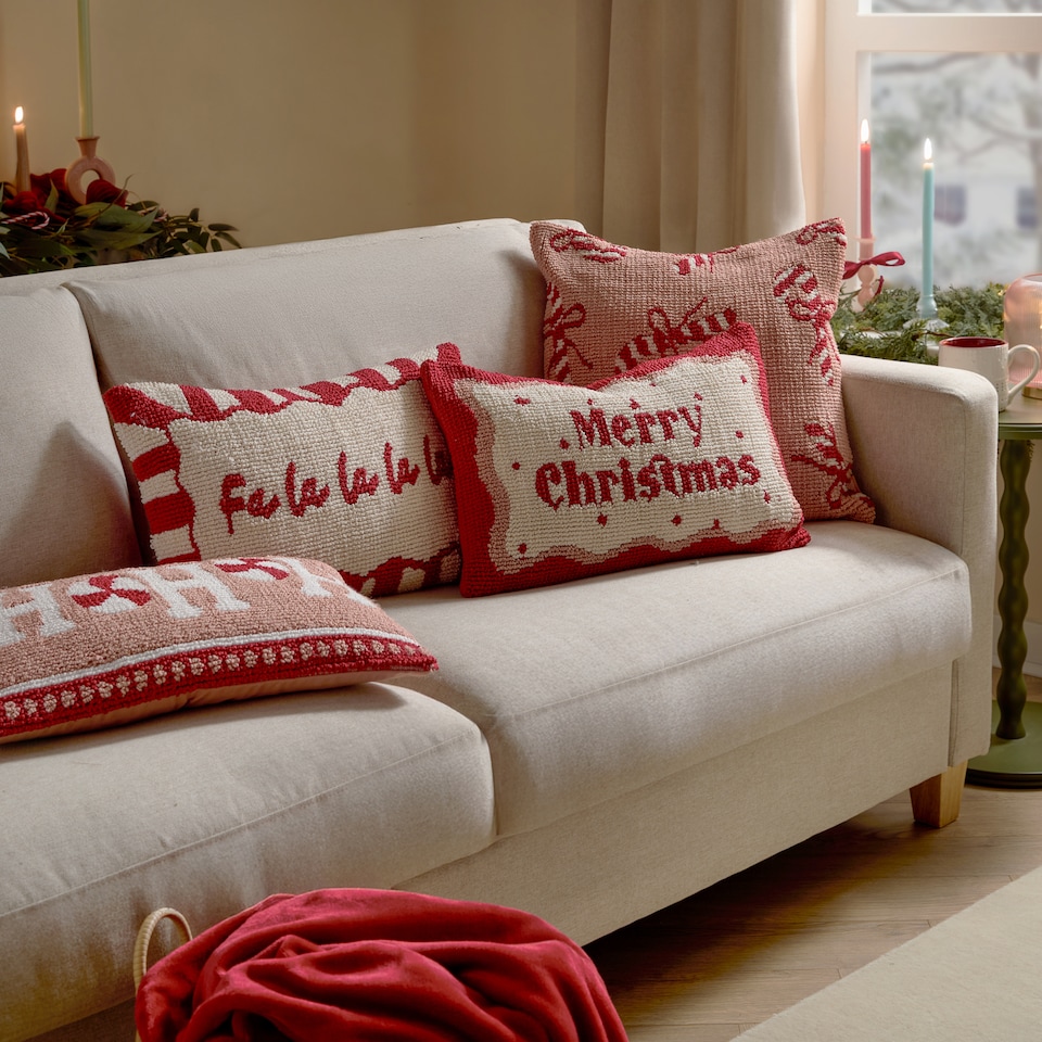 image 1 of Furn Candy Merry Christmas Tufted Cushion | Red | Red/White