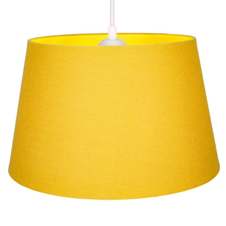 image 1 of Traditional 30cm Mustard Ochre Linen Fabric Drum Table/Pendant Shade 60w Maximum | Yellow