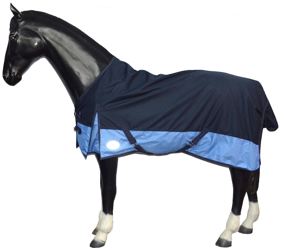 eQuitack 600D Waterproof Horse Turnout Rug 0g No Fill Regular Neck Navy/Baby Blue 6'0''
