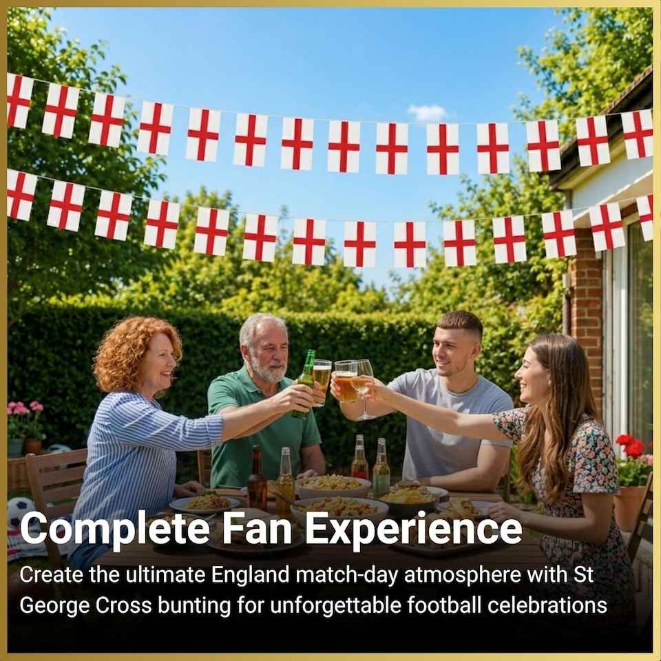 image 1 of 10m/33ft England St George Flag Bunting for FIFA 2026 World Cup – 25 St George Cross PVC Flags 20 x 30cm Double Sided
