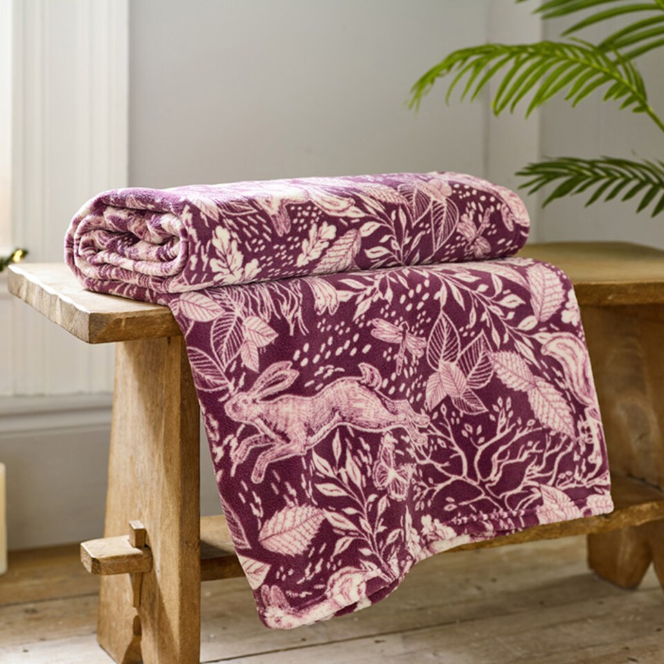 image 1 of Winter Forest Printed Coral Fleece Throw