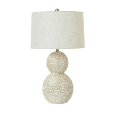 White Wash Globe Table Lamp with Linen Shade - Wicker - L43 x W43 x H79 cm - Brown Brown