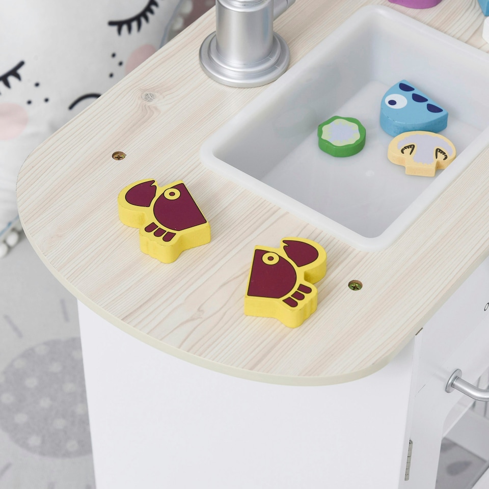 image 1 of HOMCOM Kids Kitchen Play Kitchen Toy Set for Children w/ Drinking Fountain White