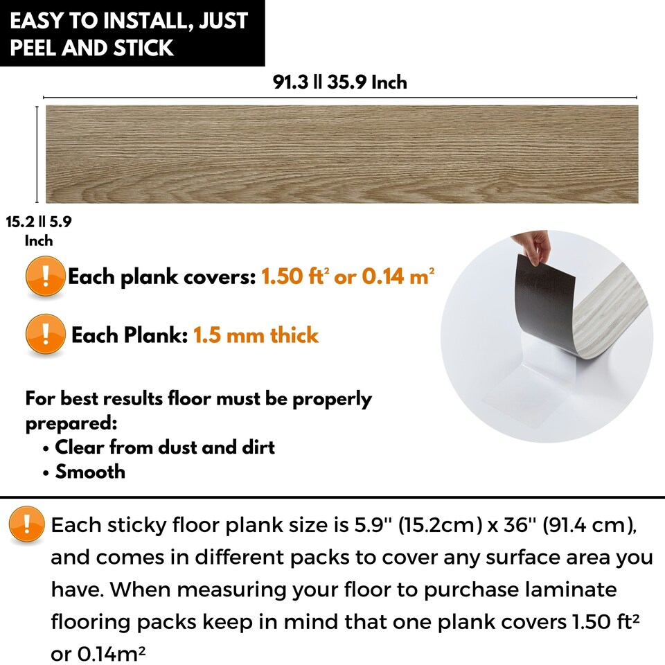 image 1 of NOVECRAFTO Self Adhesive Vinyl Floor Planks – Peel & Stick Flooring – Beige Grey Wood Effect – Easy DIY Installation – Durable & Waterproof Tiles | Brown | 4.17 sqm