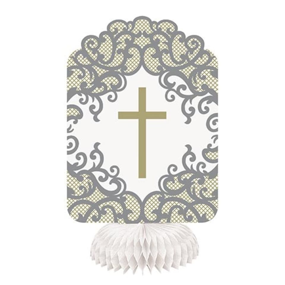 Fancy Gold Cross Honeycomb Centrepiece Decoration 20cm - Pack of 3