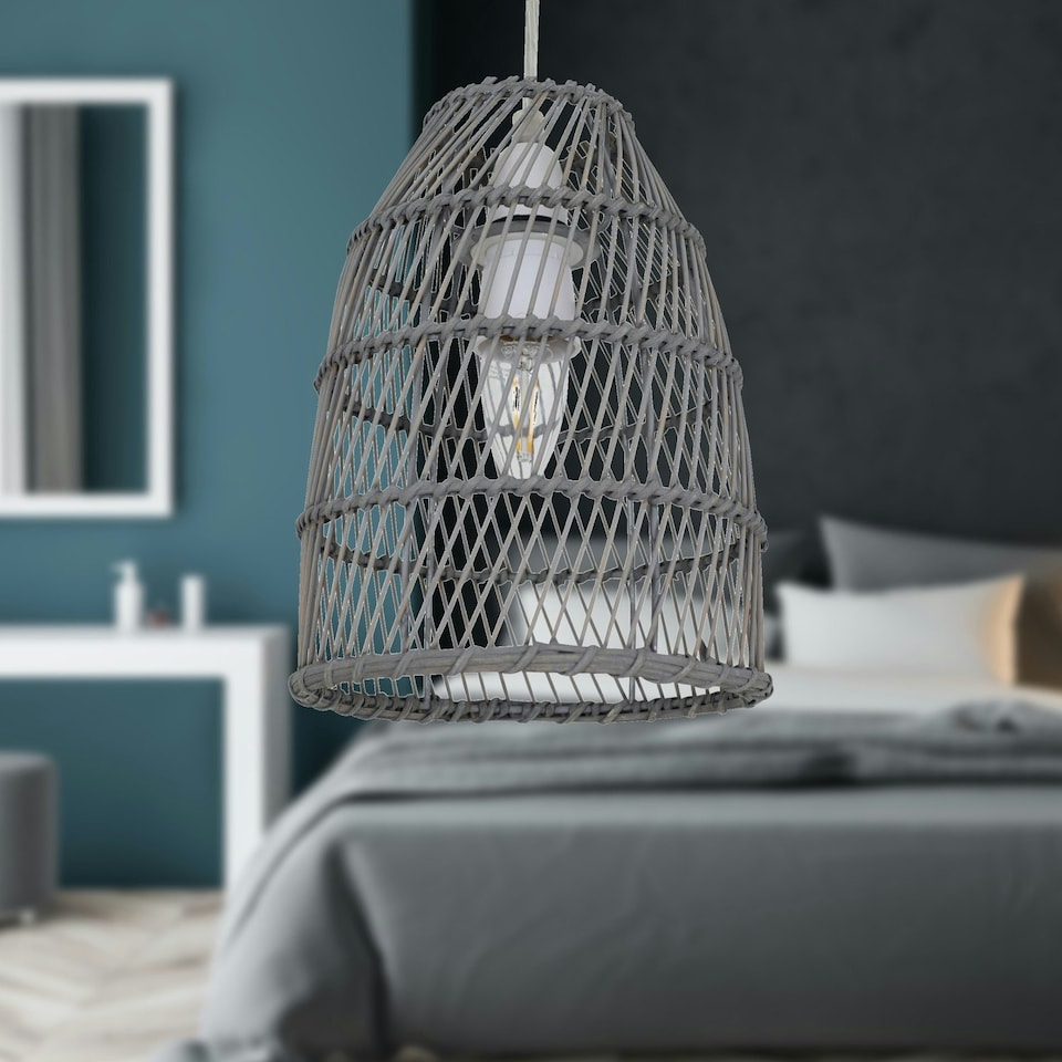 image 1 of Set of 2 Bamboo - Grey Bamboo Easy Fit Pendant Shades Grey