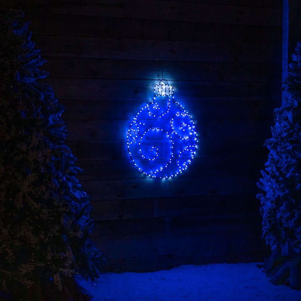 image 1 of 78cm Metal Hanging Christmas Bauble with 245 Static & Twinkling LEDs in Blue & White