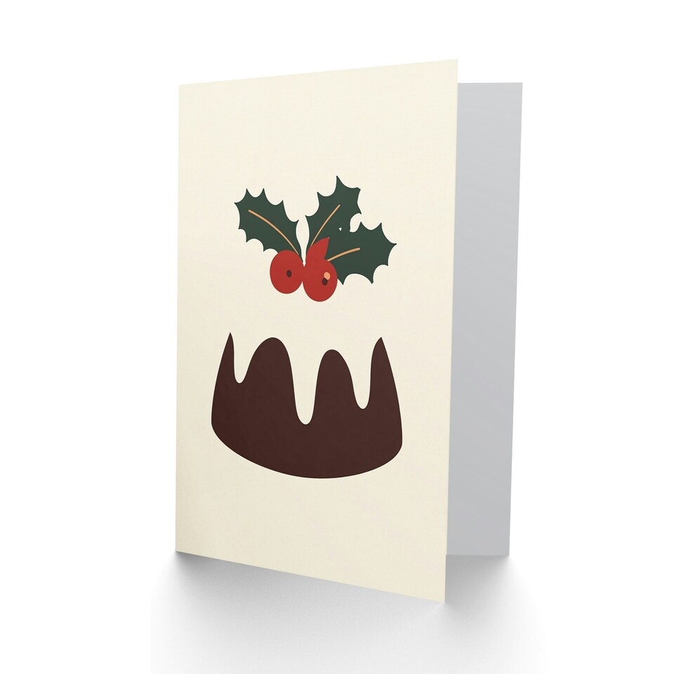 image 1 of Cake Pudding Holly Icing Modern Graphic Xmas Art Blank Christmas Card