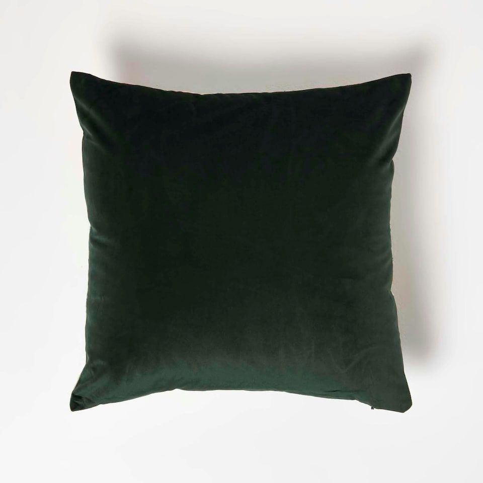 image 1 of Homescapes Mango Tree Green Filled Velvet Cushion - 46 x 46 cm | Green | 46 x 46 cm | 1