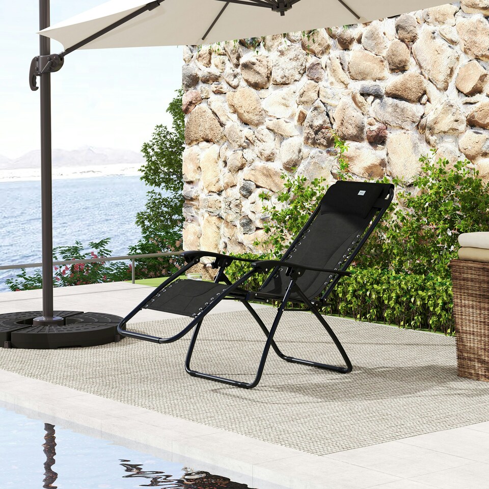 image 1 of Outsunny Zero Gravity Lounger Folding Recliner Chair w/ Cup Holder Black 
