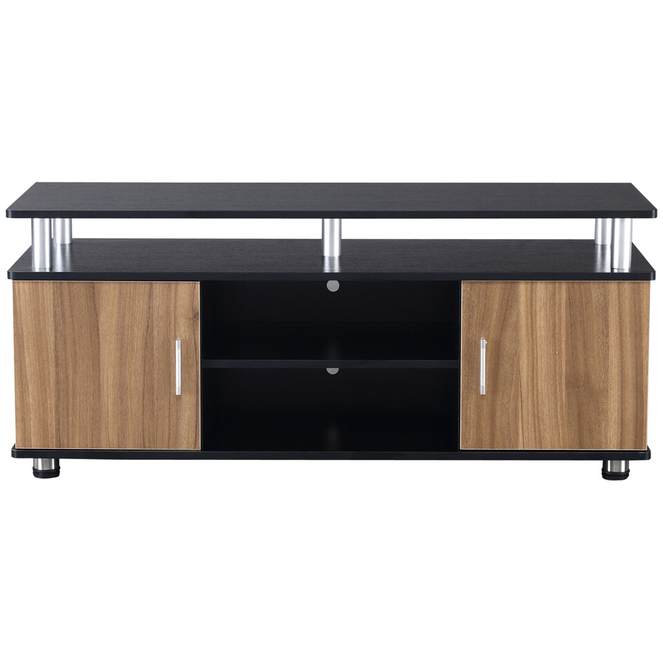 image 1 of HOMCOM TV Cabinet Unit for TVs up to 50'' with Storage Shelf and Cupboards, Living Room Entertainment Center Media Console, Black and Walnut