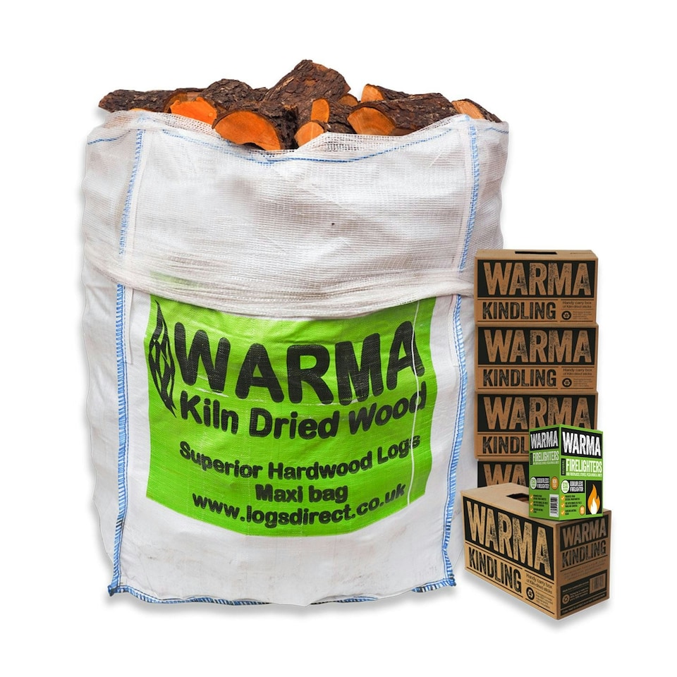 image 1 of Warma Mammoth Maxi Bag Hardwood Logs Bundle - Maxi Bag, 5 Large Boxes of Kindling Sticks & 1 Box of 30 Eco Firelighters
