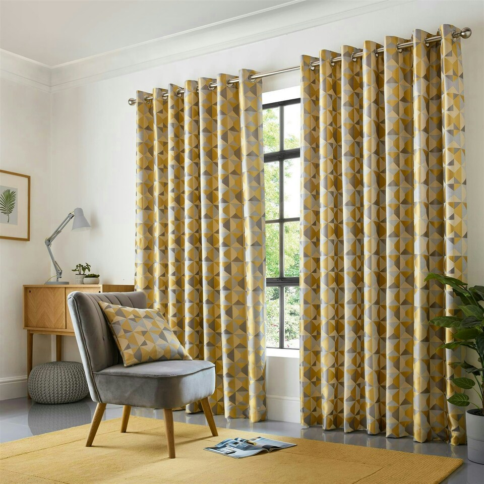 image 1 of Scandi Ring Top Lined Curtains - 117cm x 229cm - Ochre/Silver
