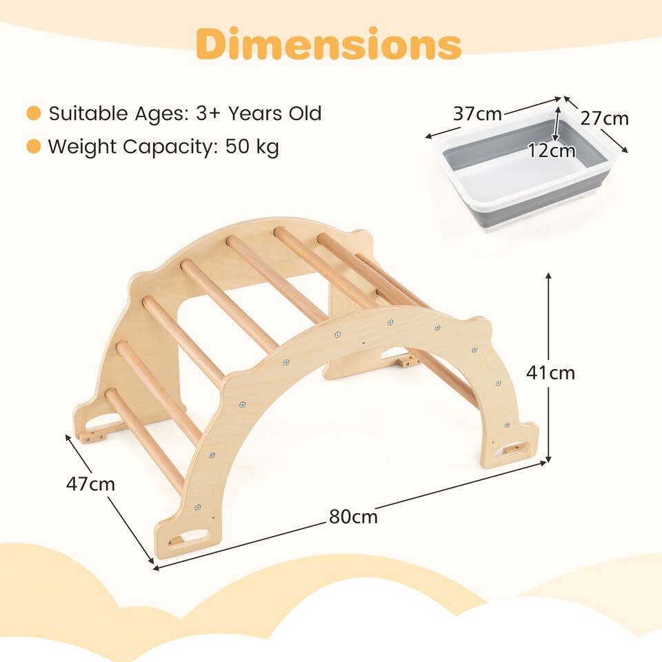 image 1 of COSTWAY Kids Montessori Wooden Climber Toy Climbing Arch Sensory Table-Natural