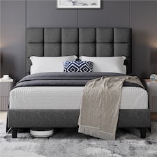Yaheetech 150 cm W × 200 cm L Upholstered Bed Frame Dark Grey