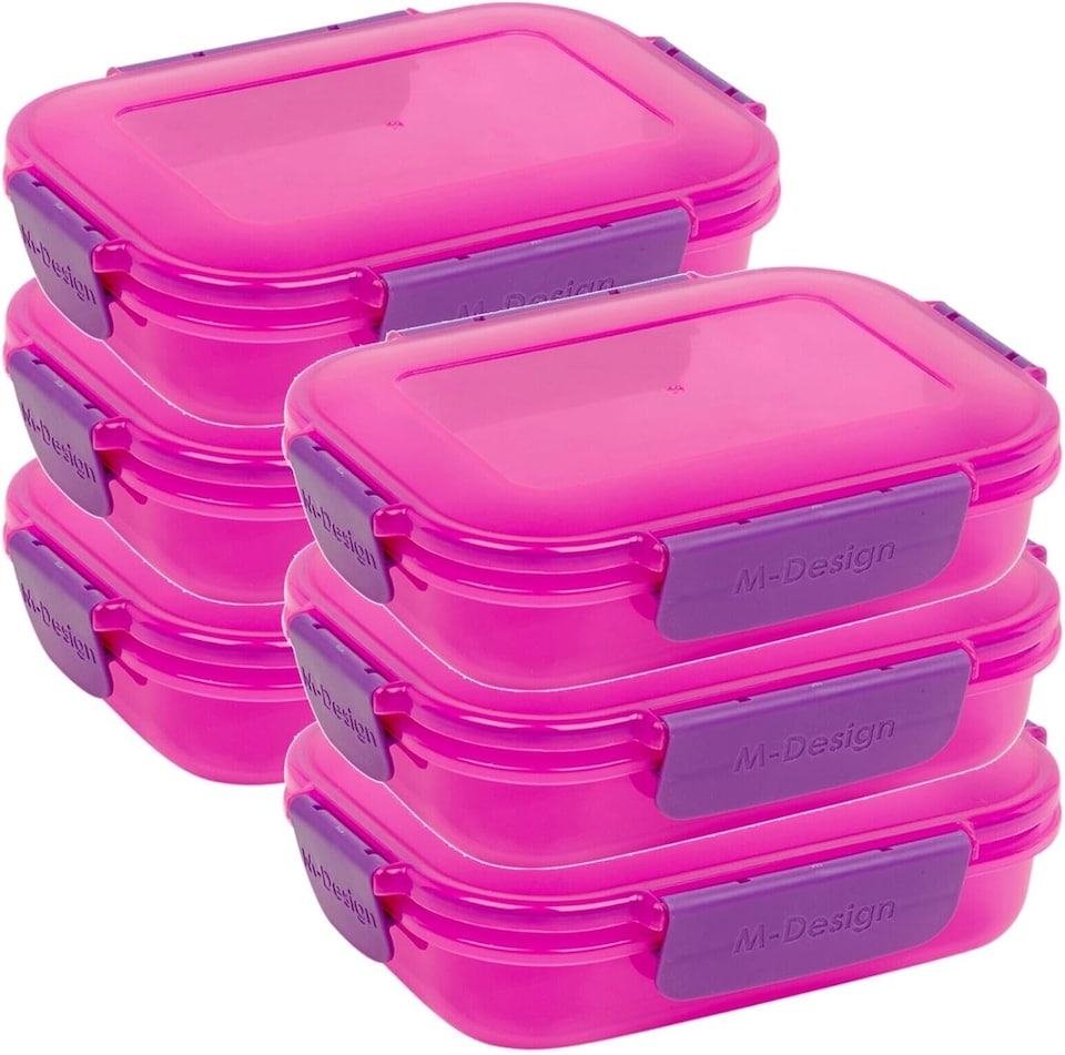 image 1 of Plastic Lunch Box Food Storage Air Tight Rubber Seal Container with Clip Lock 600ml | Pink | 6 Pink & Purple | 600 ml | 6
