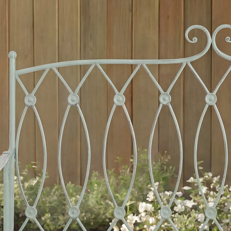 image 1 of Charles Bentley Decorative Wrought Iron Outdoor Rustic Bench - Sage Green