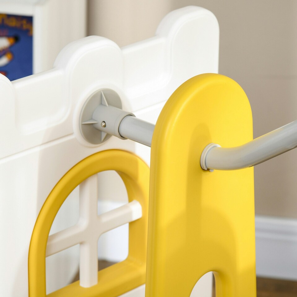 image 1 of AIYAPLAY 6-in-1 Toddler Climber and Set w/ Basketball Hoop, Telescope Yellow