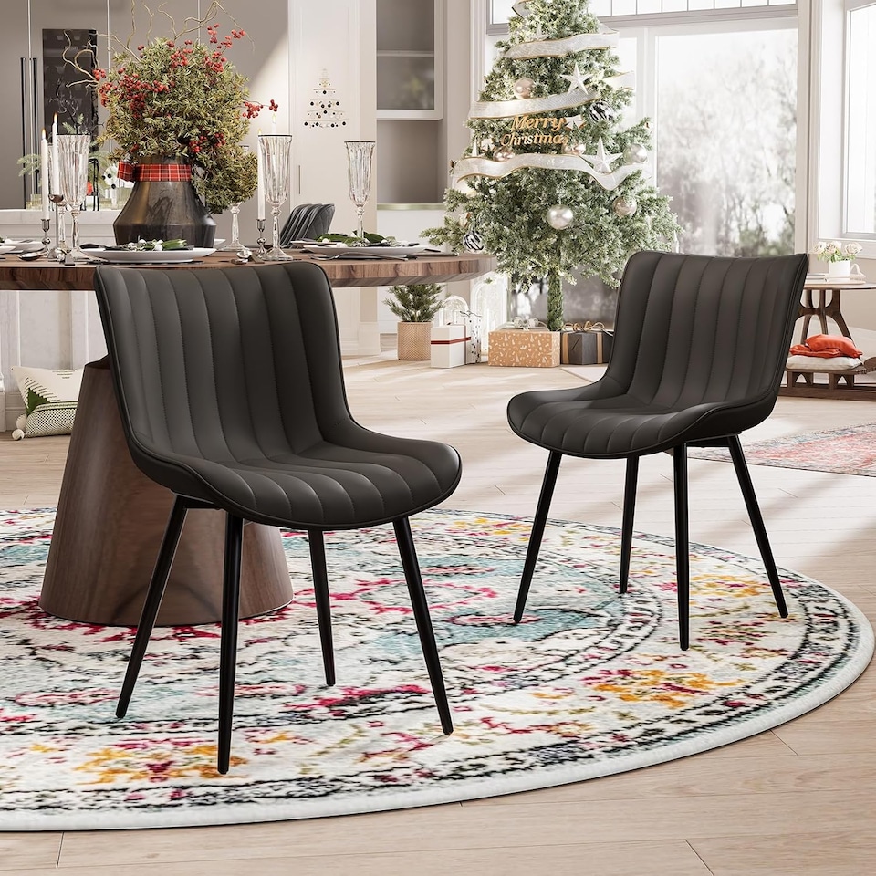 image 1 of Dining Chairs Set of 2 Leather with Sturdy Metal Legs for Home, Office, and Cafe