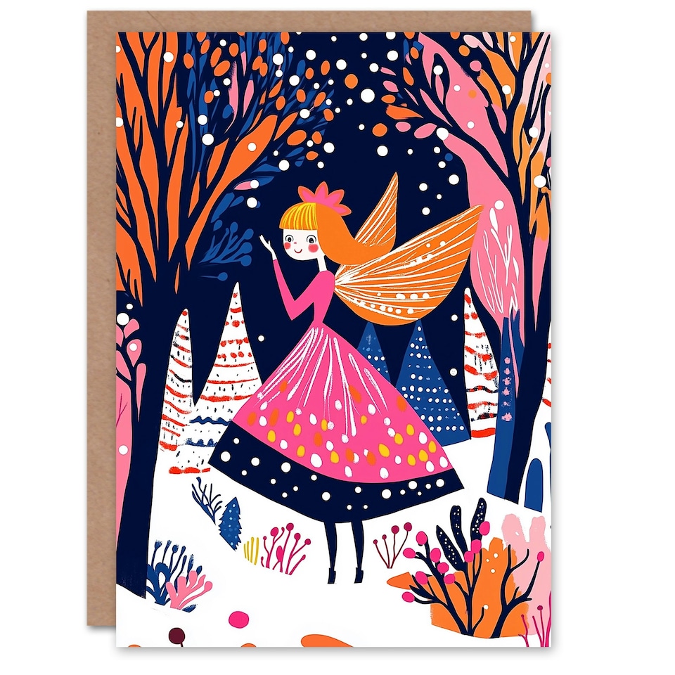 image 1 of Greeting Card Winter Wonderland Fairy Princess Vibrant Folk Art For Child Kids Xmas Christmas Card