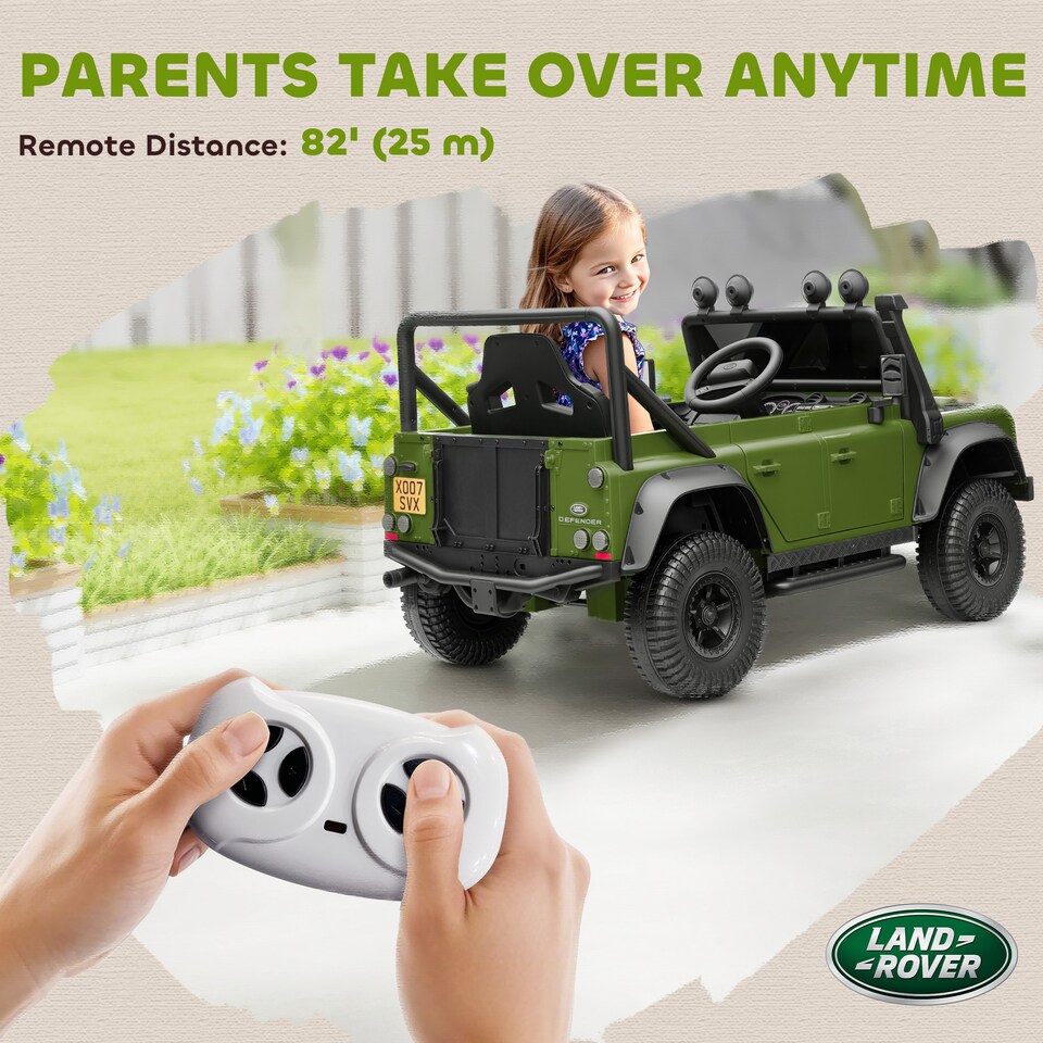 image 1 of AIYAPLAY Land Rover Licensed Electric Car for Kids, 12V Battery-Powered Kids Ride On Car with Remote Control, Music, Horn, Suspension Wheels, LED Lights, Off-Road Toy for 3-5 Years Old, Green