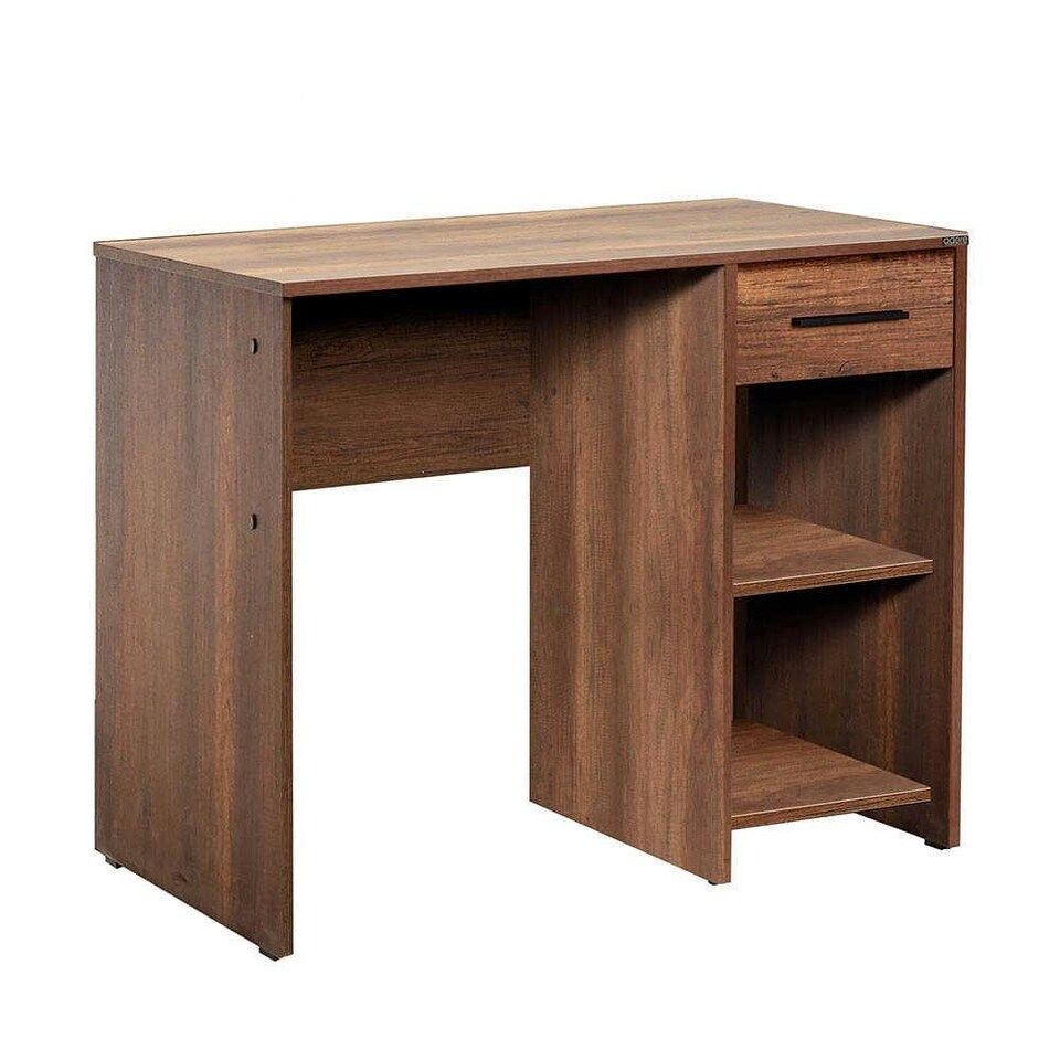 image 1 of Adore Walnut Effect Study Desk with Drawer & Shelves Brown