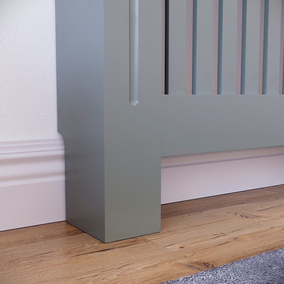 image 1 of Vida Designs Chelsea Radiator Cover Painted MDF Slatted Cabinet, Grey, 152cm