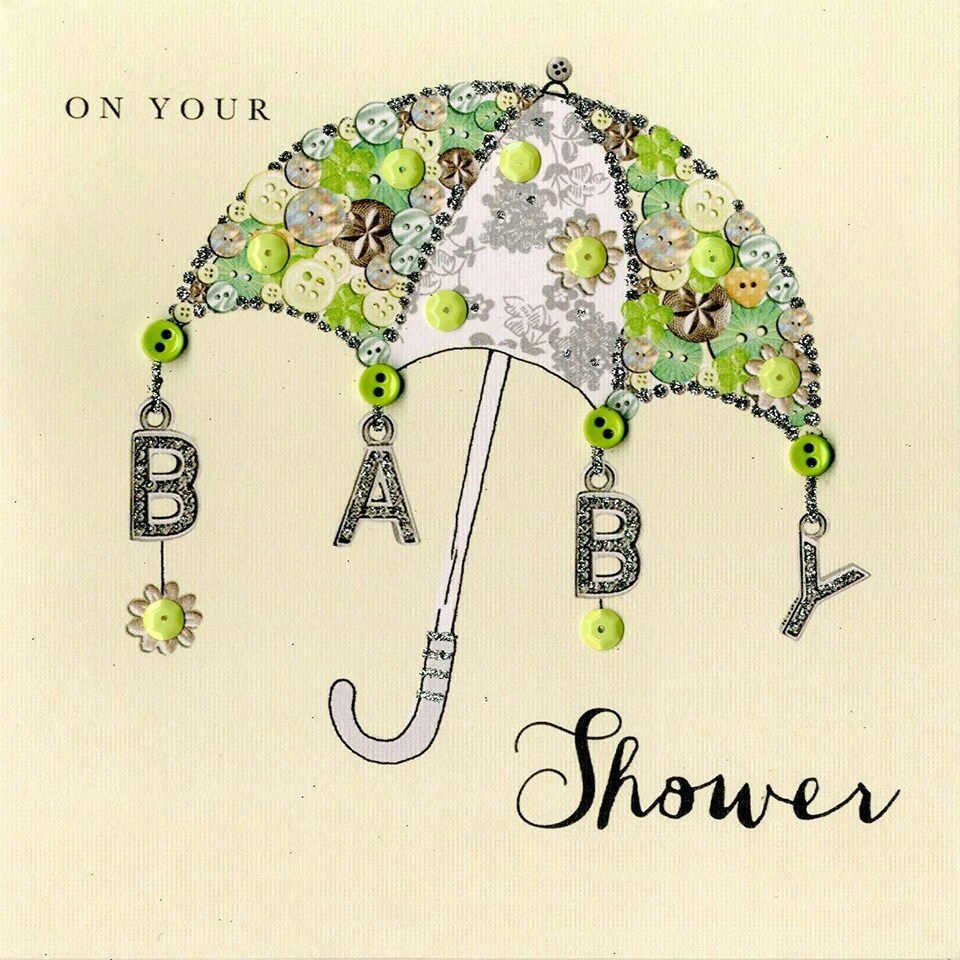 image 1 of On Your Baby Shower Buttoned Up Greeting Card Button Embellished Cards