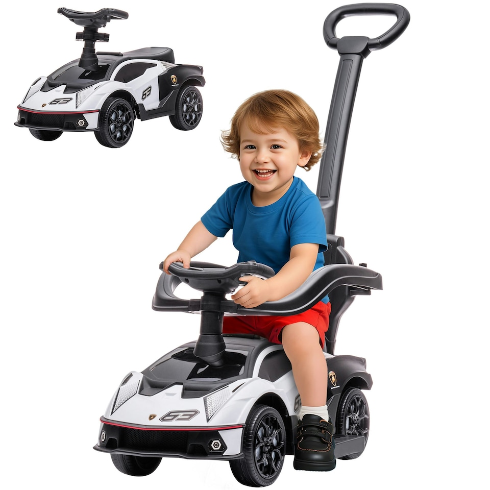 image 1 of AIYAPLAY Lamborghini 2 in 1 Baby Ride on Push Car Toddler Push Along Car, White