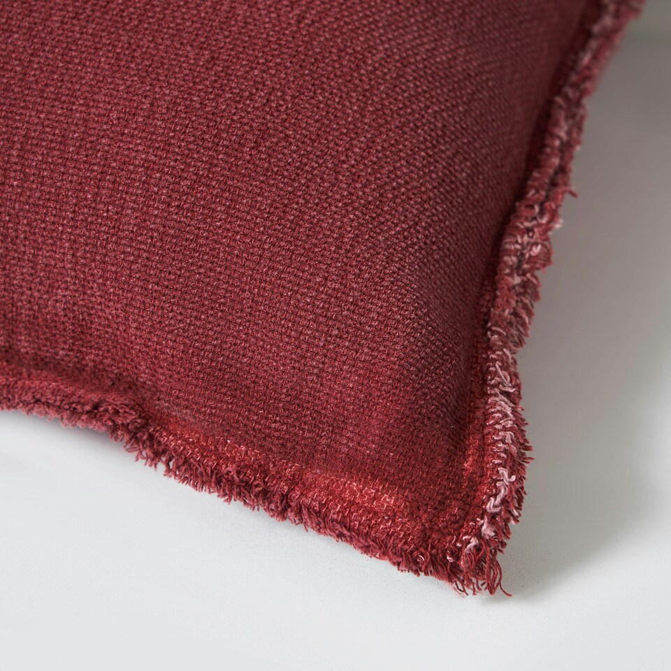 image 1 of BHS Cotton Cushion with Frayed Edge, Red