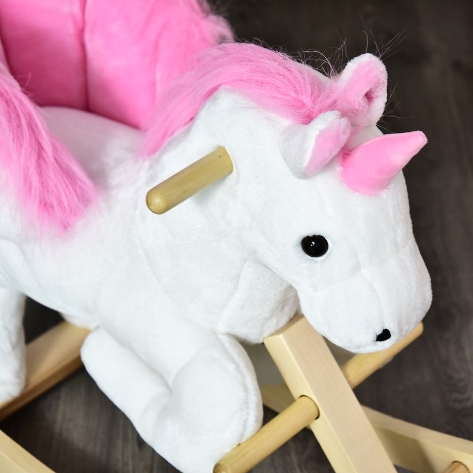 image 1 of HOMCOM Kids Rocking Horse Toy, Plush Unicorn Rocker Seat with Wood Base and Music, for 1.5-3 Years