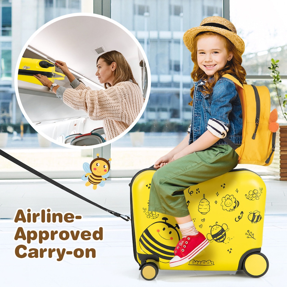 image 1 of COSTWAY Kids Travel Luggage 2 PC Kids Luggage Set Travel Rolling Trolley Kid Gift
