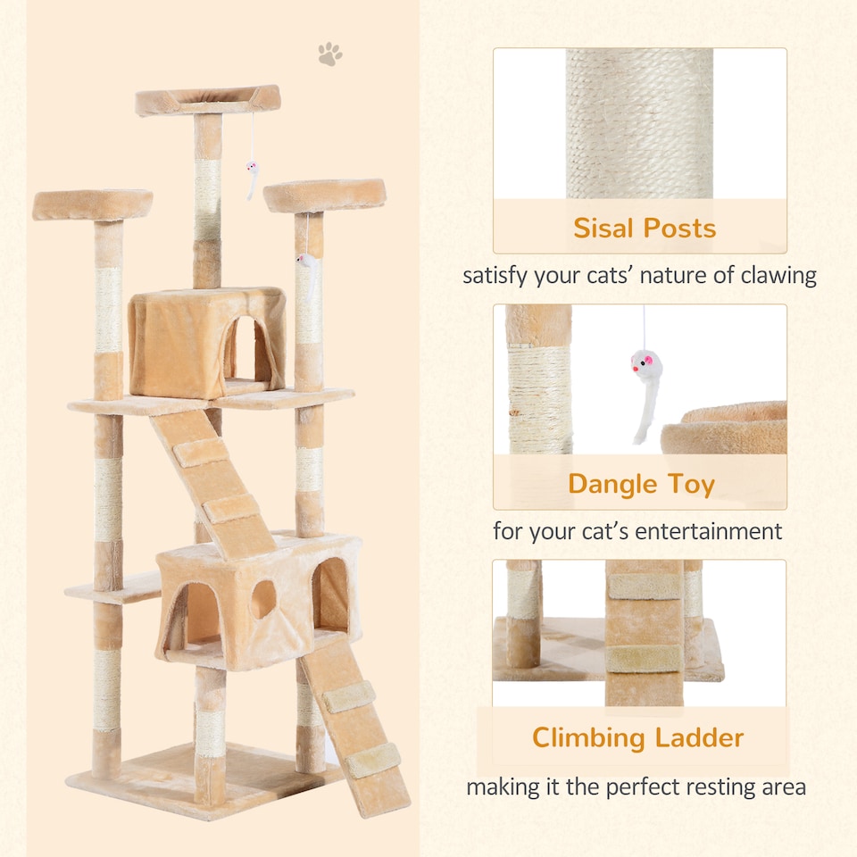 image 1 of PawHut 173cm Cat Tower Scratching Post Activity Centre for Indoor