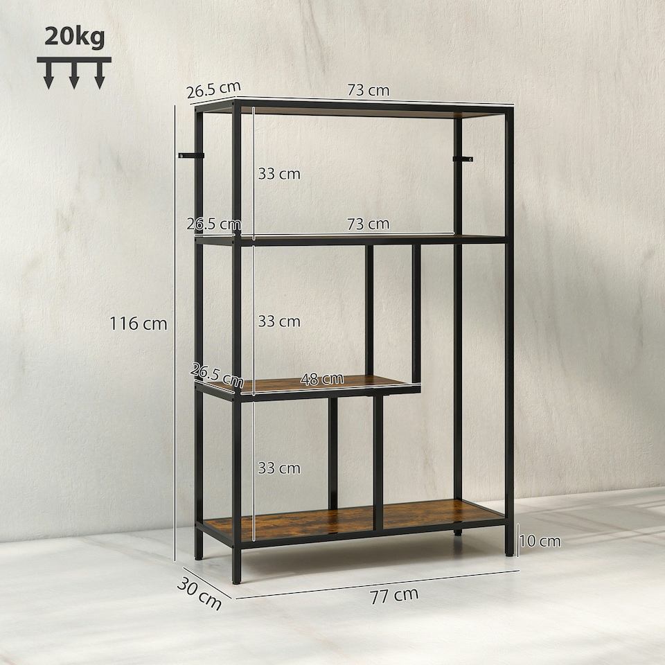 image 1 of HOMCOM Industrial Bookshelf Bookcase w/ Open Shelves for Study Brown