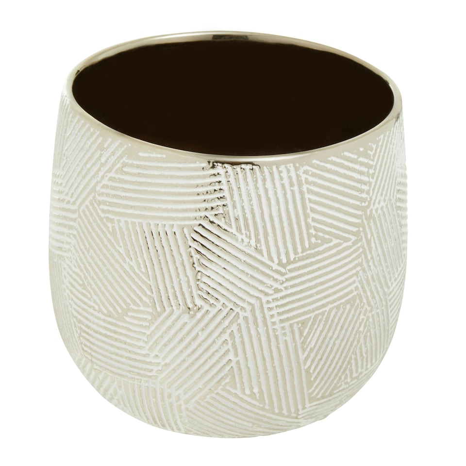 image 1 of Honna Large White Silver Ceramic Planter Silver