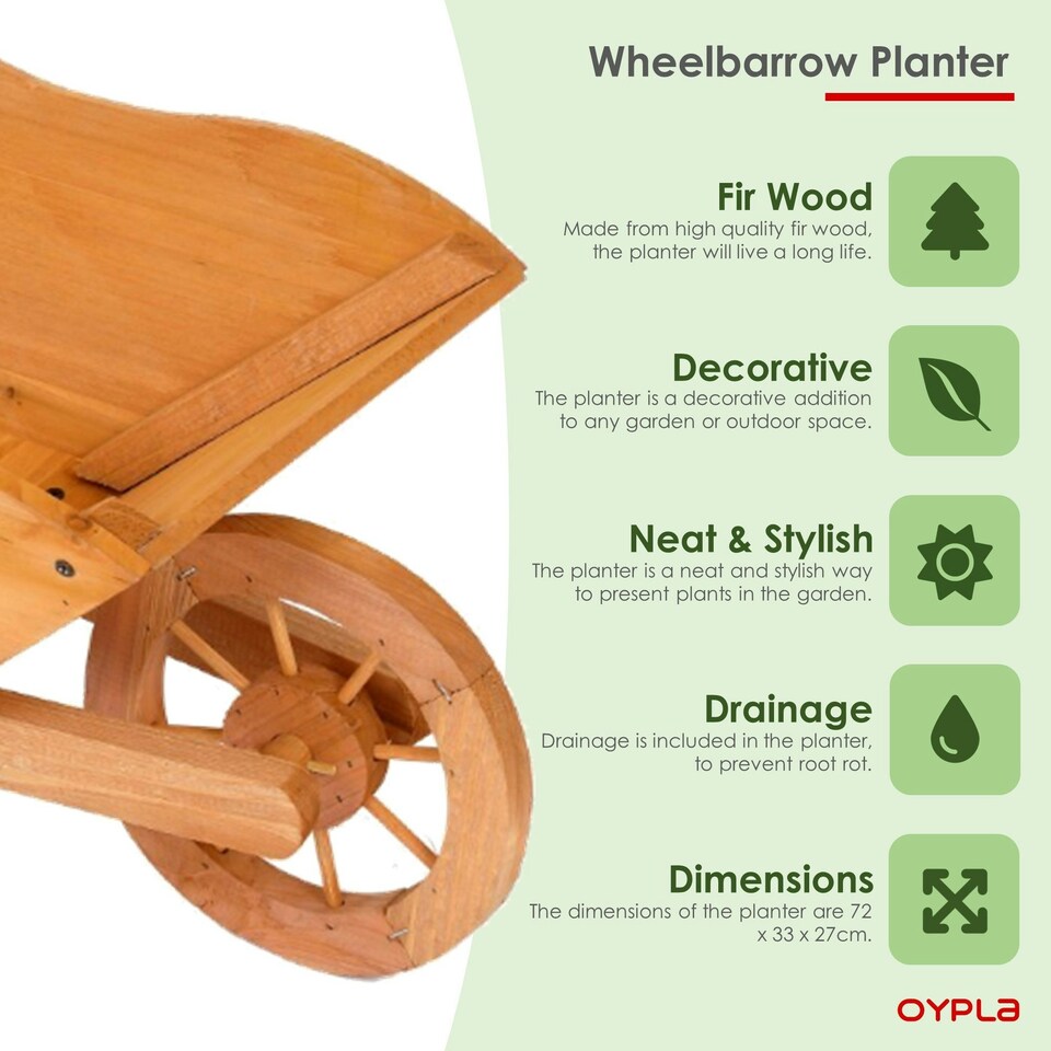 image 1 of Oypla Garden Wooden Wheelbarrow Flower Planter Ornamental Plant Pot Brown