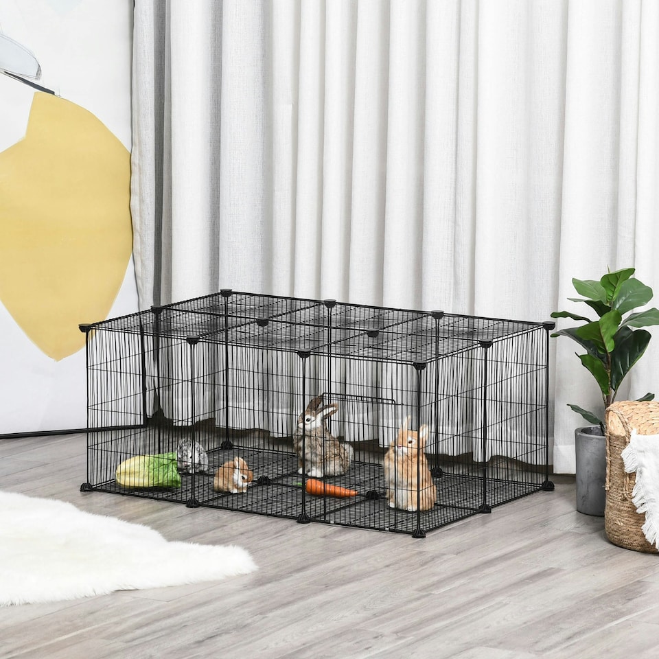 image 1 of PawHut DIY Pet Playpen Cage 22 Piece w/Door Bunny Chinchilla Hedgehog Guinea Pig