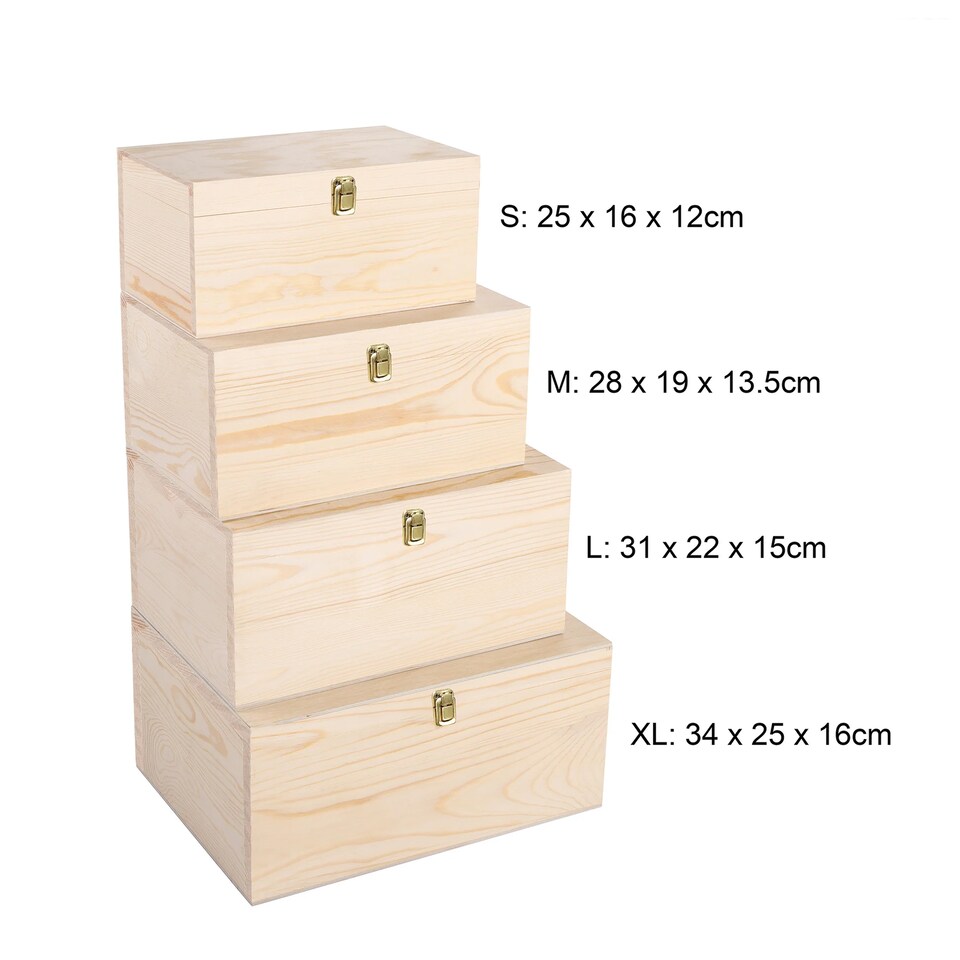 image 1 of Wickerfield Natural Wooden Storage Box with Hinged Lid & Locking Clasp