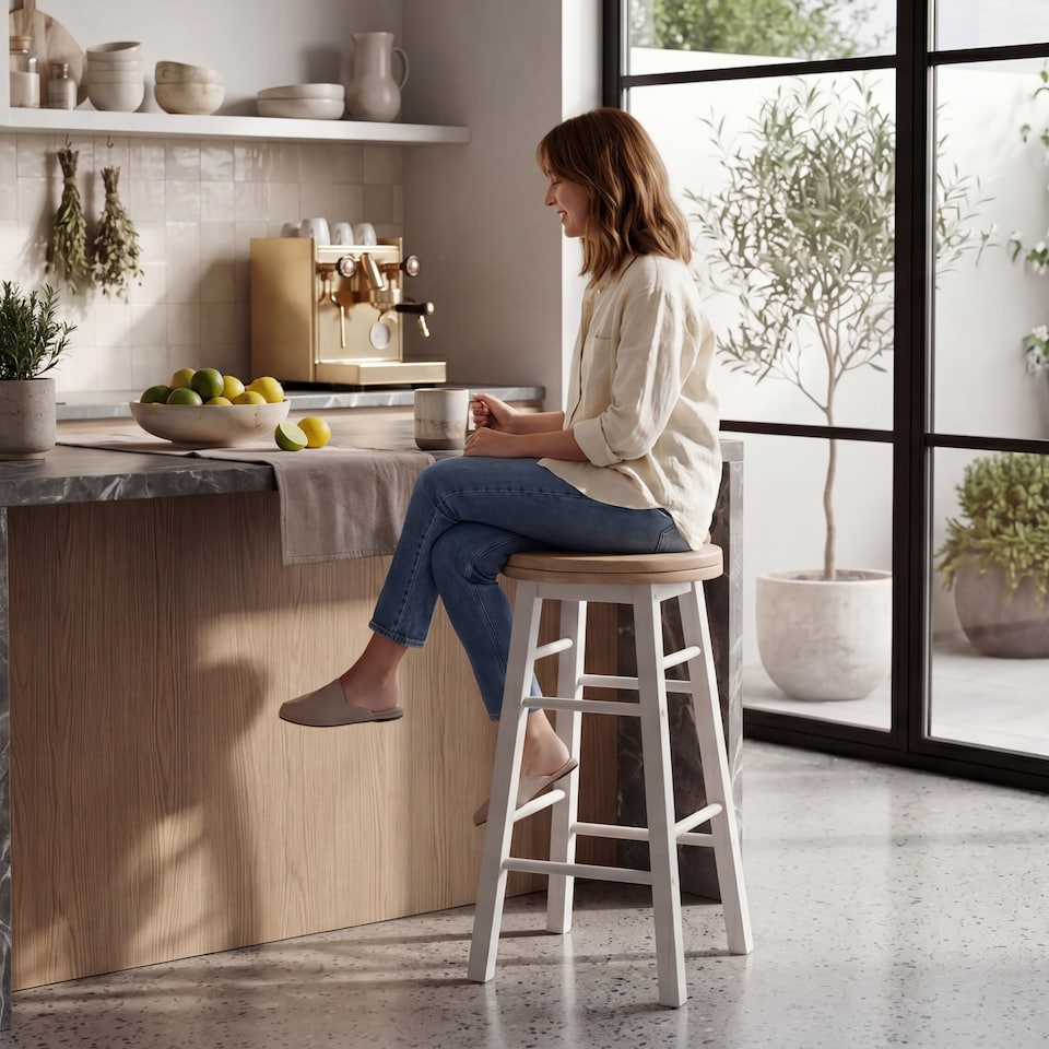image 1 of Chef Vida Wooden Revolving Bar Stool Set of 2, White