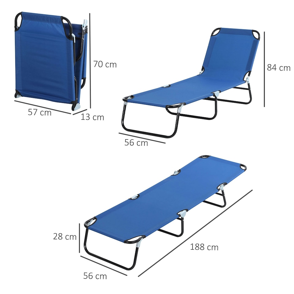 image 1 of Outsunny Folding Lounge Chair Outdoor Chaise Lounge for Bench Patio Blue