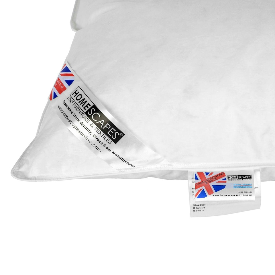 image 1 of Homescapes Goose Down Pillow | White | 48cm x 74cm (19" x 29")