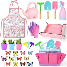 Kids Gardening Tool Set – Toddler Garden Toys with Apron, Shovel, Gloves, Watering Can, Tote & Accessories – Outdoor Educational Gift for Boys & Girls