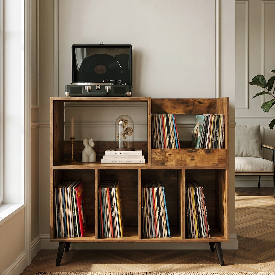 image 1 of Levede Record Player Stand 300+ Album Storage Turntable Cabinet Rubber Wood