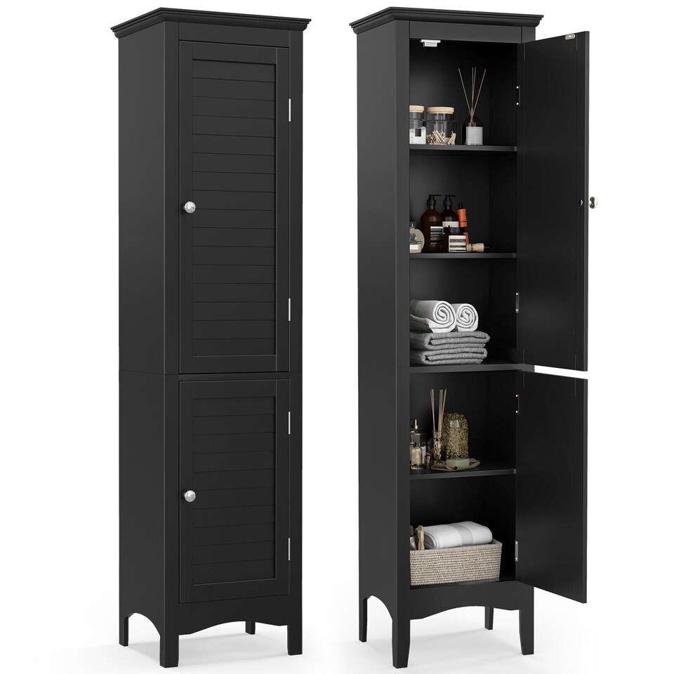 image 1 of COSTWAY 5-Tier Bathroom Tall Cabinet Storage Organizer Cupboard Black